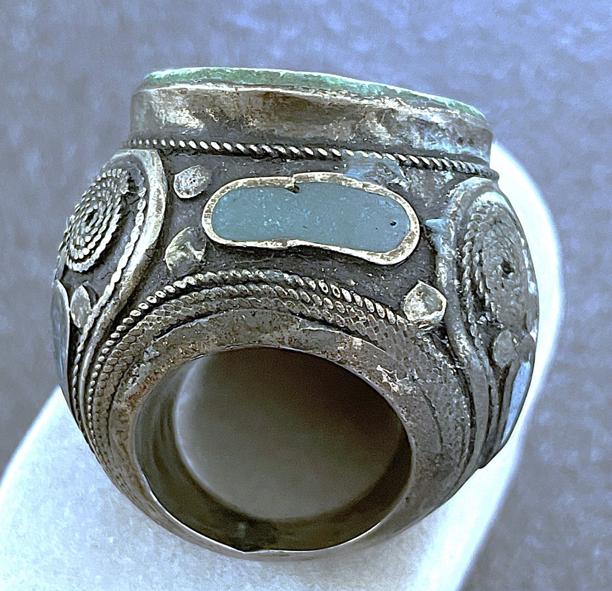 Silver-plated Metal Seal Ring - Engraved - Central Asia - 19th–20th Centuries-photo-4