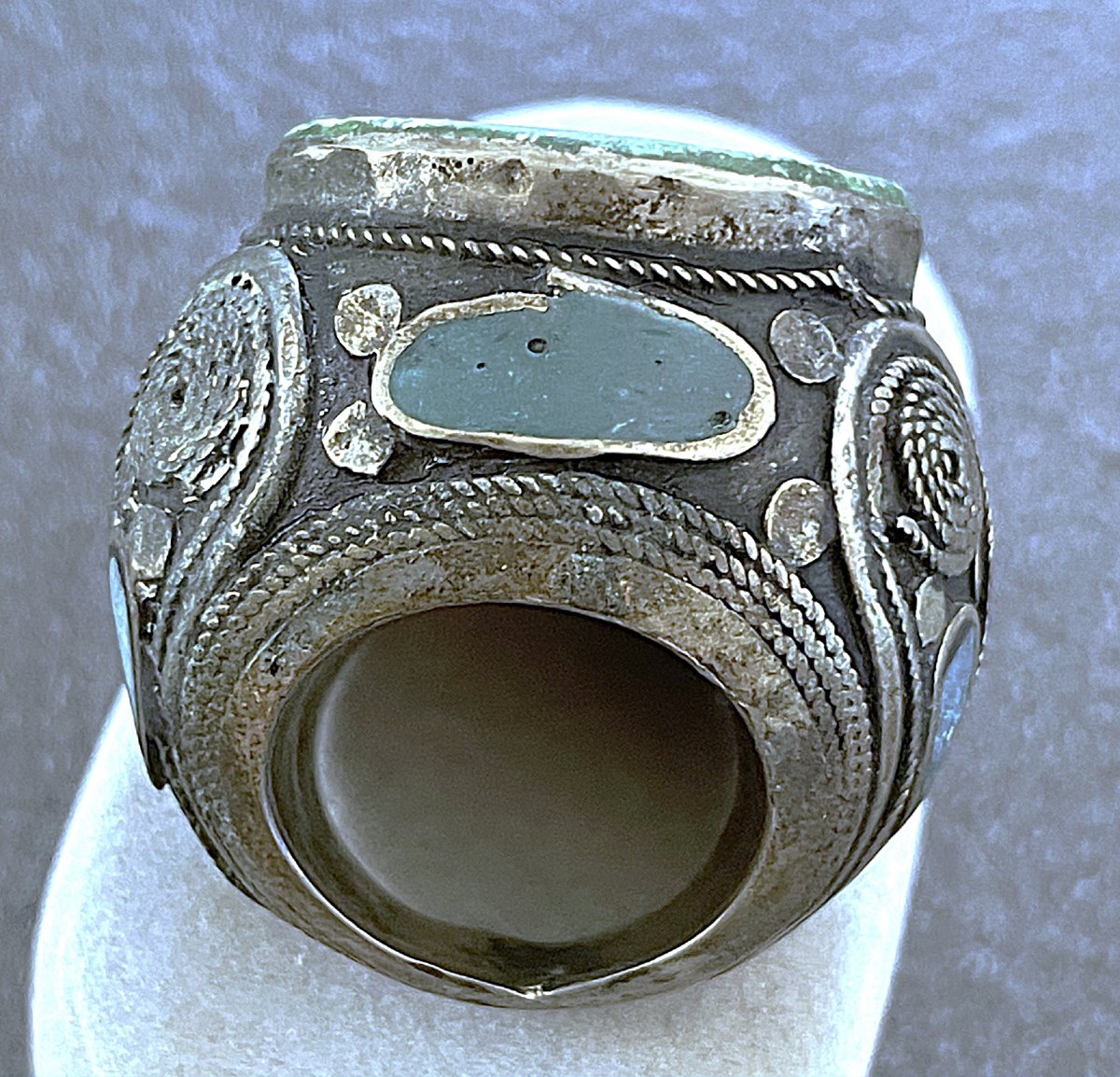 Silver-plated Metal Seal Ring - Engraved - Central Asia - 19th–20th Centuries-photo-1