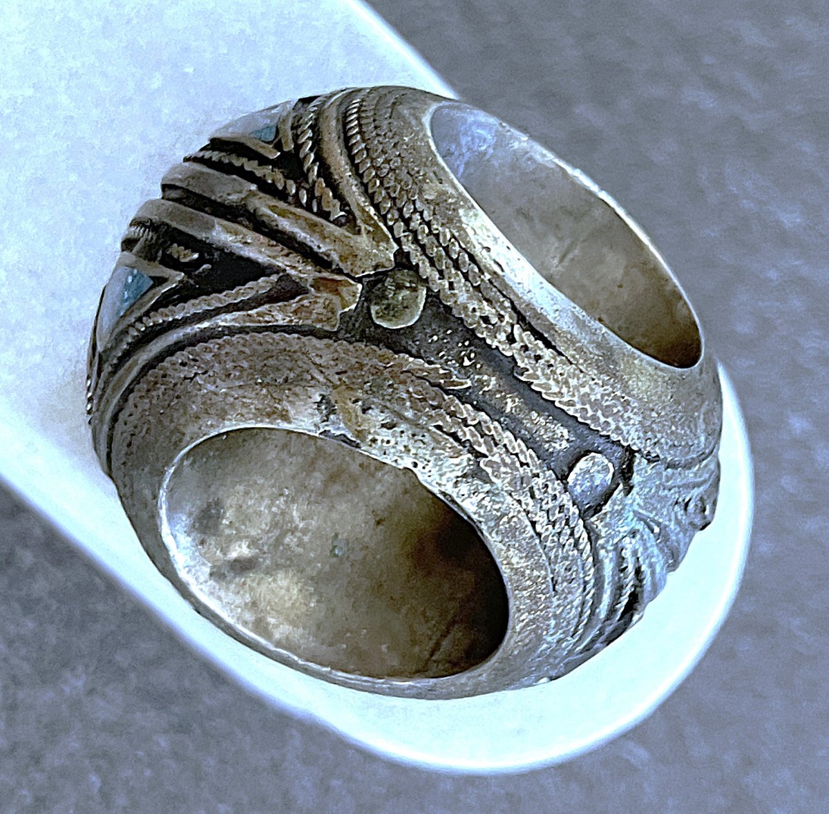 Silver-plated Metal Seal Ring - Engraved - Central Asia - 19th–20th Centuries-photo-2
