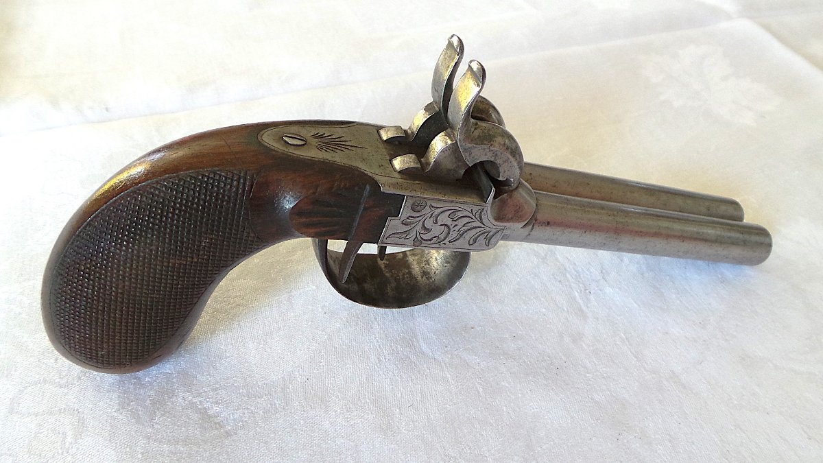 Pistol - "auguste Francotte" - 1868 - 2 Side-by-side Barrels - 19th Century-photo-2