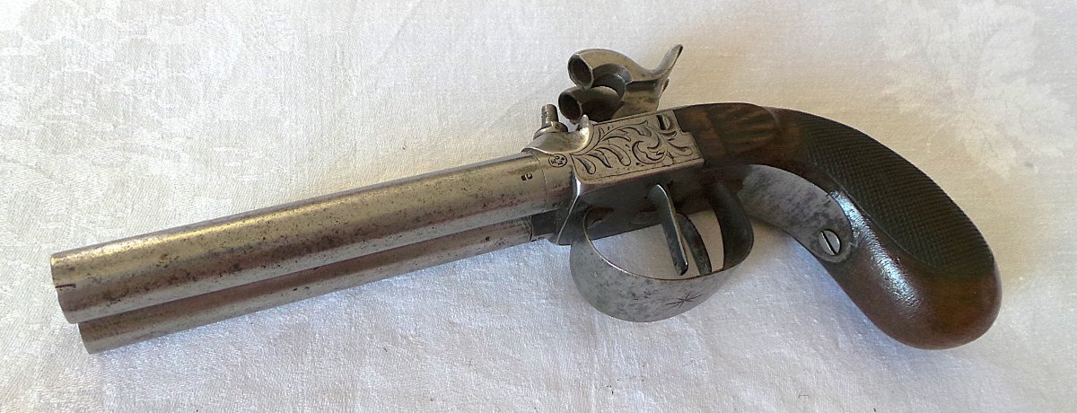 Pistol - "auguste Francotte" - 1868 - 2 Side-by-side Barrels - 19th Century