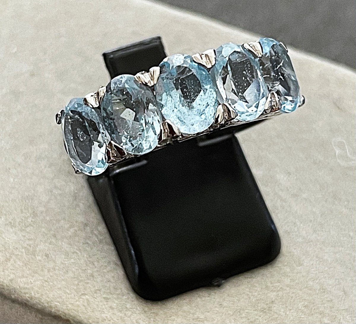 925 Sterling Silver Ring - Set With 5 Blue Topazes - 20th Century-photo-2