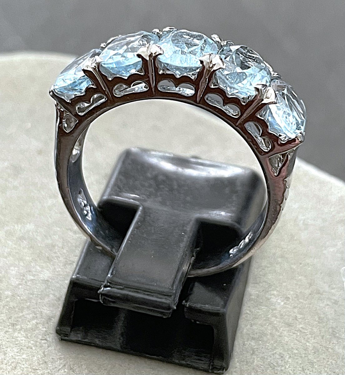 925 Sterling Silver Ring - Set With 5 Blue Topazes - 20th Century-photo-3