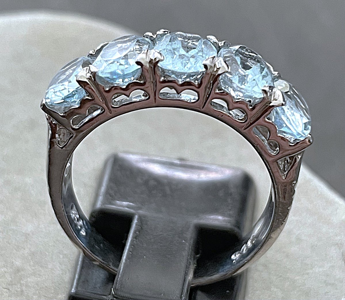 925 Sterling Silver Ring - Set With 5 Blue Topazes - 20th Century-photo-1