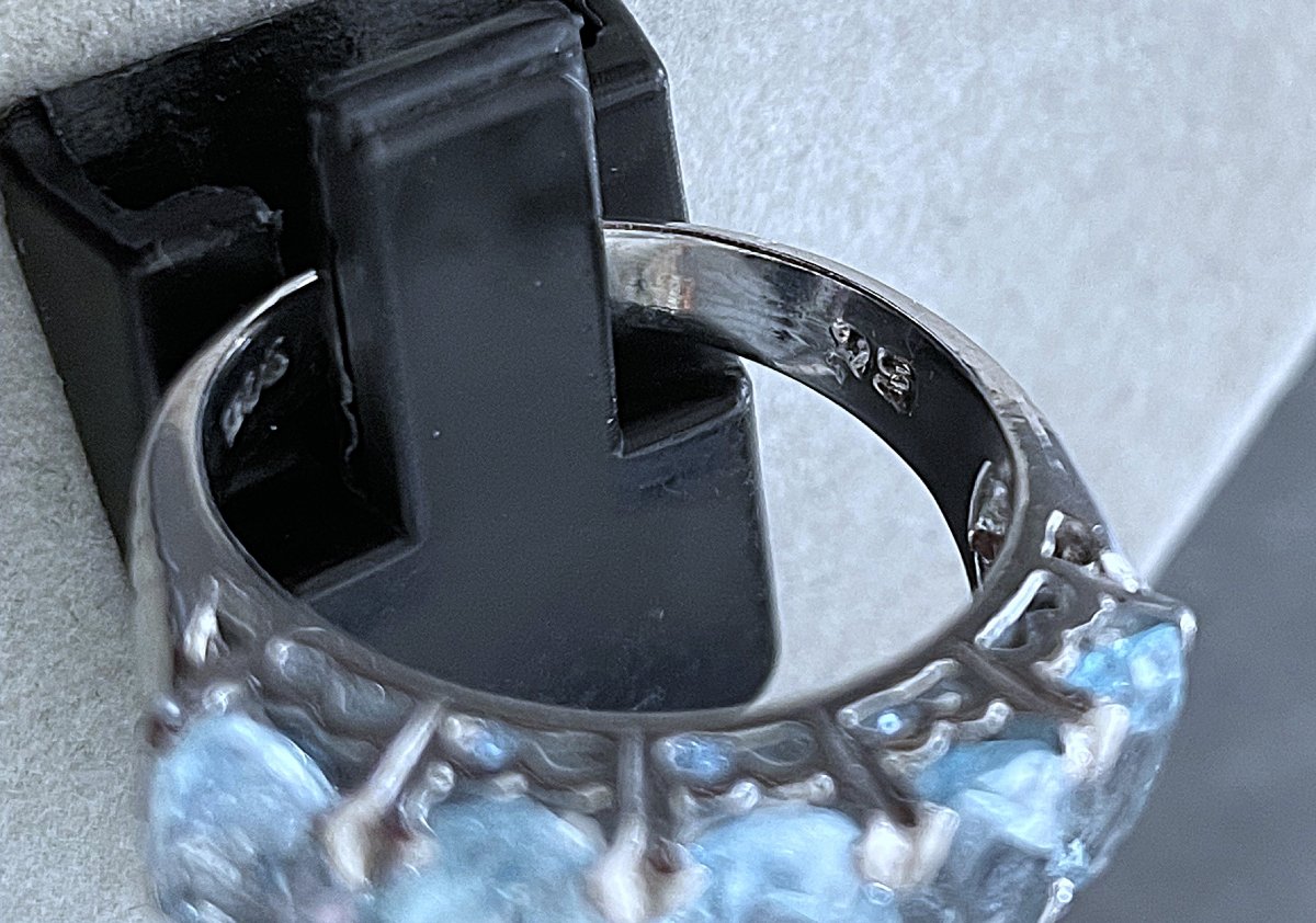 925 Sterling Silver Ring - Set With 5 Blue Topazes - 20th Century-photo-2