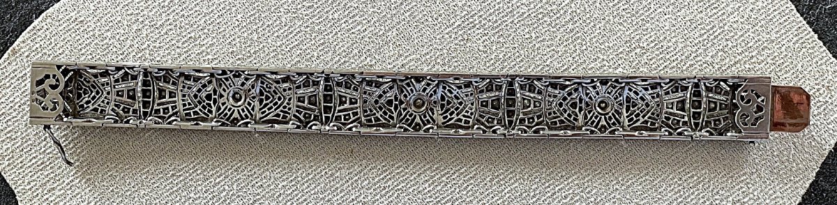 Art Deco Clasp Bracelet - Silver & Gold & Gemstones - Circa 1920-photo-2
