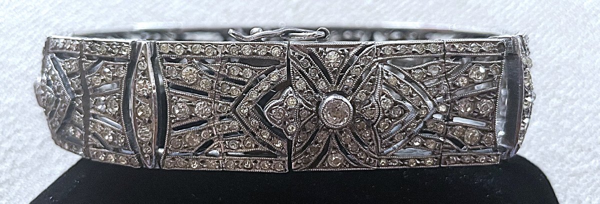 Art Deco Clasp Bracelet - Silver & Gold & Gemstones - Circa 1920-photo-3