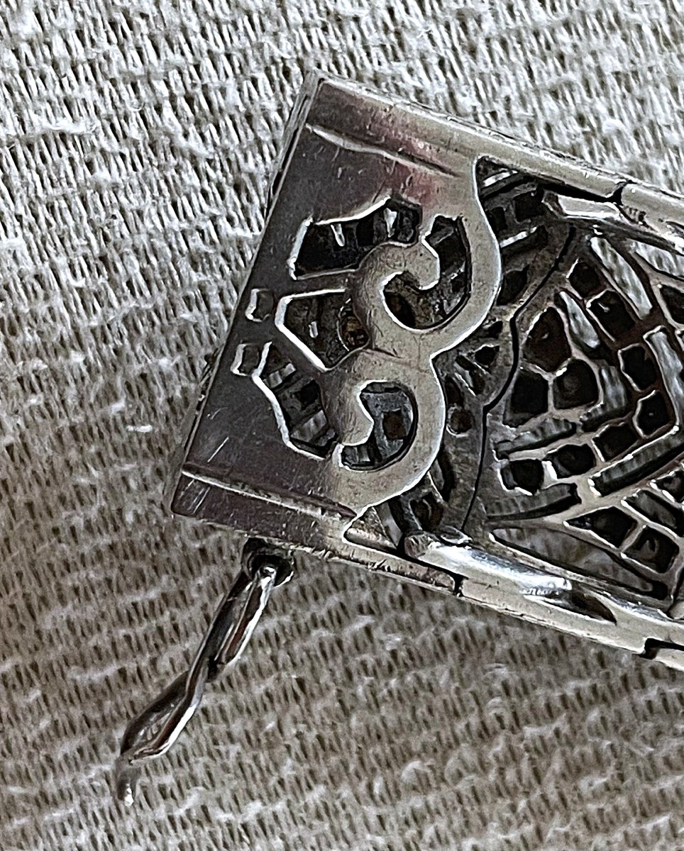 Art Deco Clasp Bracelet - Silver & Gold & Gemstones - Circa 1920-photo-3