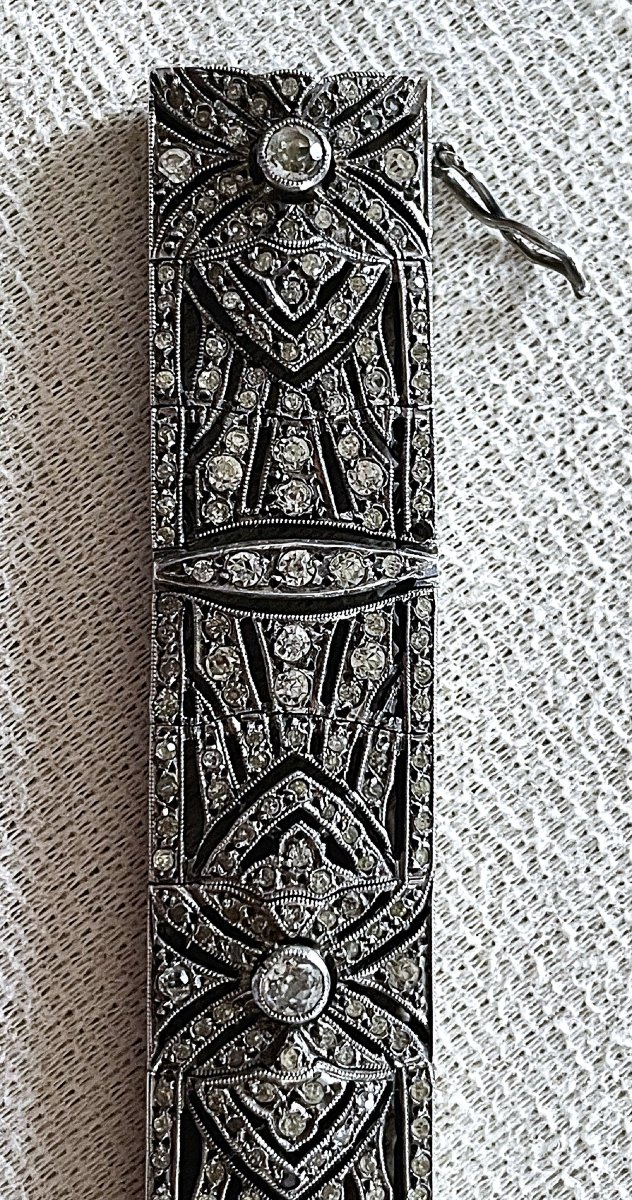 Art Deco Clasp Bracelet - Silver & Gold & Gemstones - Circa 1920-photo-5