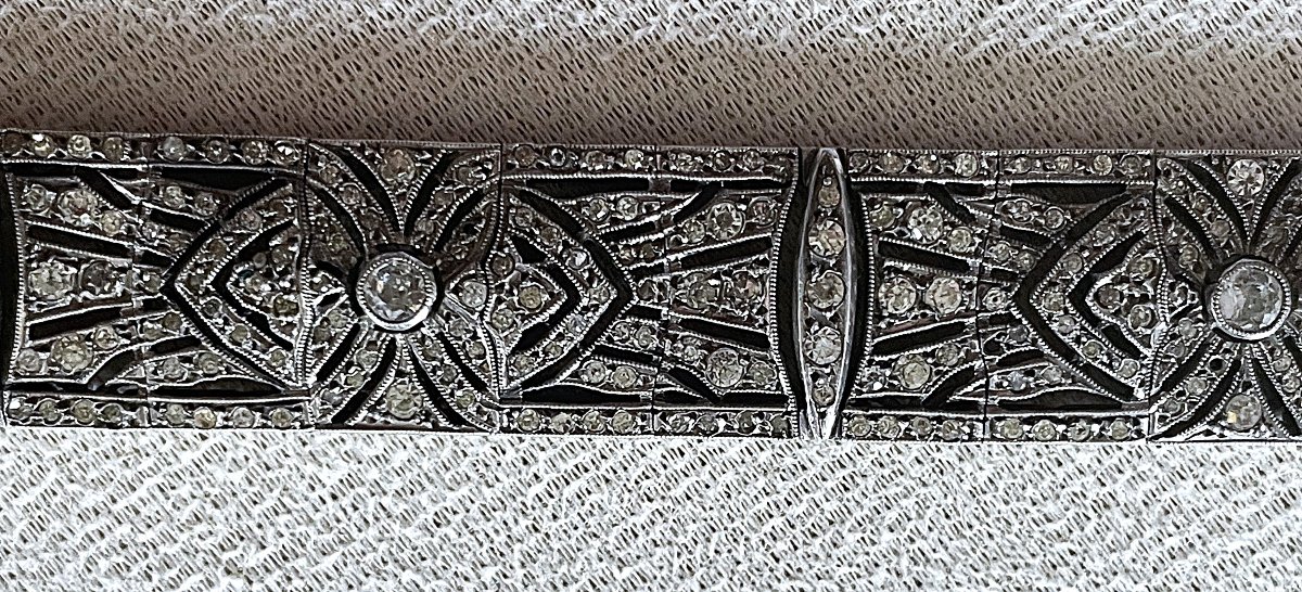Art Deco Clasp Bracelet - Silver & Gold & Gemstones - Circa 1920-photo-6