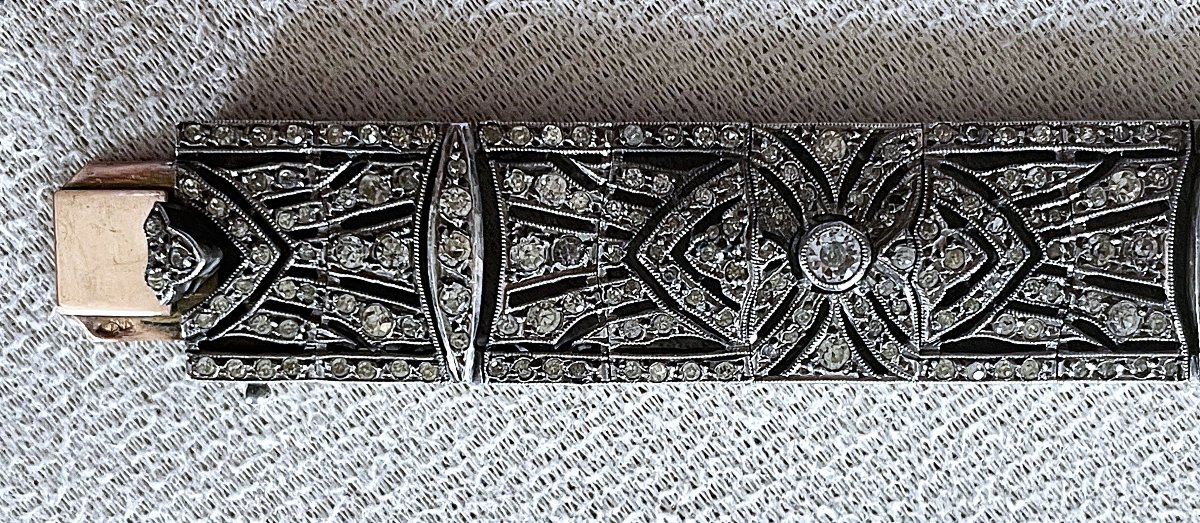 Art Deco Clasp Bracelet - Silver & Gold & Gemstones - Circa 1920-photo-7