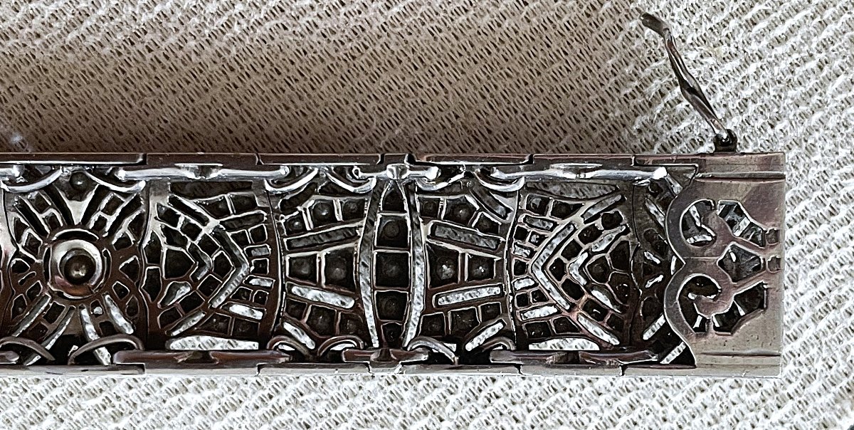 Art Deco Clasp Bracelet - Silver & Gold & Gemstones - Circa 1920-photo-8