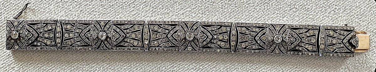 Art Deco Clasp Bracelet - Silver & Gold & Gemstones - Circa 1920