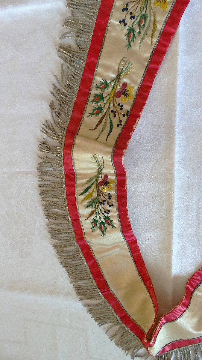 TABLIER & SAUTOIR  -  CANNETILLE & SOIE - DECOR DE RUCHE - XIX°-photo-8