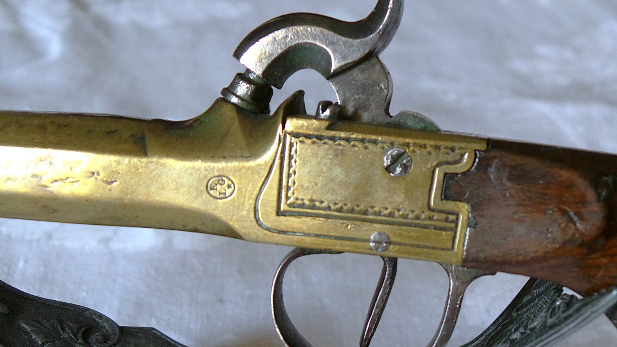 PISTOLET A COFFRE & A PERCUSSION DE MARINE -CAL: 12 mm - VERS 1840 - XIX°-photo-3