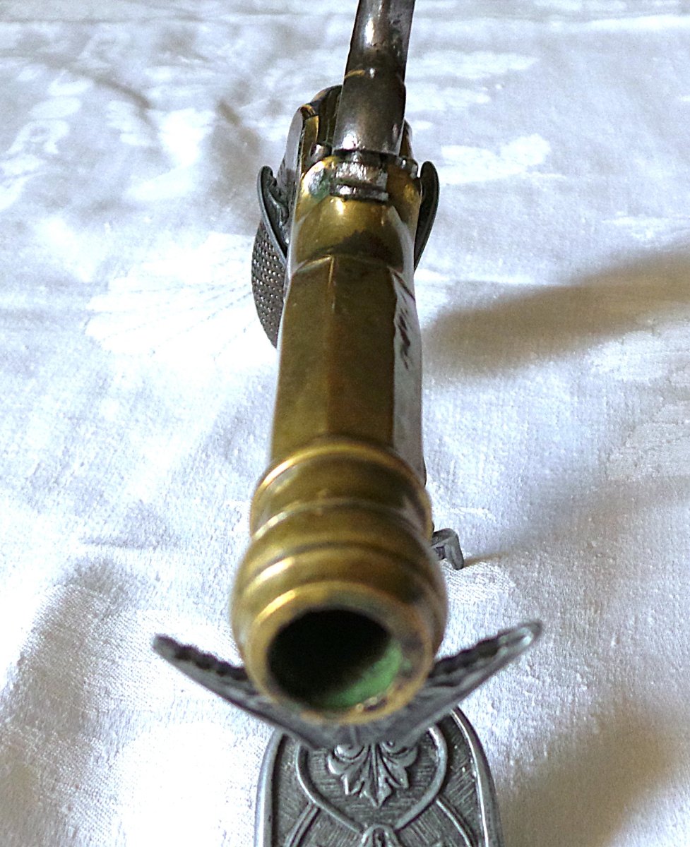 PISTOLET A COFFRE & A PERCUSSION DE MARINE -CAL: 12 mm - VERS 1840 - XIX°-photo-4
