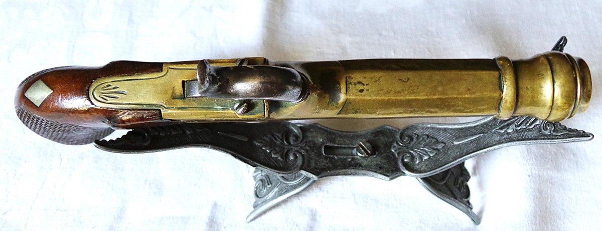 PISTOLET A COFFRE & A PERCUSSION DE MARINE -CAL: 12 mm - VERS 1840 - XIX°-photo-1