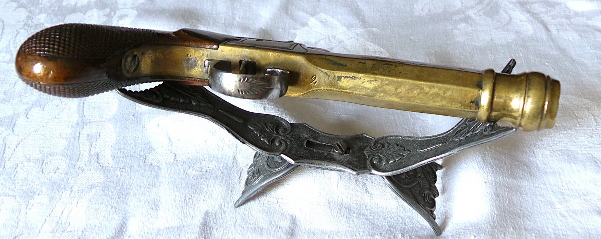 PISTOLET A COFFRE & A PERCUSSION DE MARINE -CAL: 12 mm - VERS 1840 - XIX°-photo-2