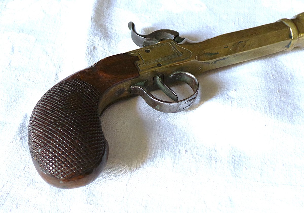 PISTOLET A COFFRE & A PERCUSSION DE MARINE -CAL: 12 mm - VERS 1840 - XIX°-photo-6