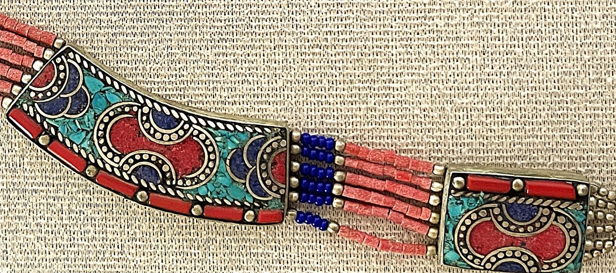 Nepalese Ethnic Necklace - Silver - Coral - Turquoise - Lapis Lazuli - 20th Century-photo-3