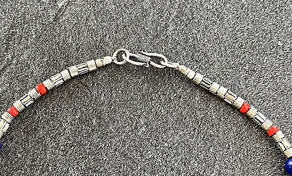 Nepalese Ethnic Necklace - Silver - Coral - Turquoise - Lapis Lazuli - 20th Century-photo-1