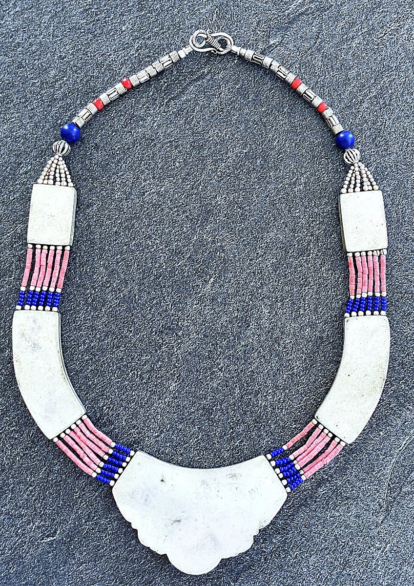 Nepalese Ethnic Necklace - Silver - Coral - Turquoise - Lapis Lazuli - 20th Century-photo-2