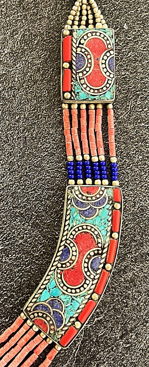 Nepalese Ethnic Necklace - Silver - Coral - Turquoise - Lapis Lazuli - 20th Century-photo-4