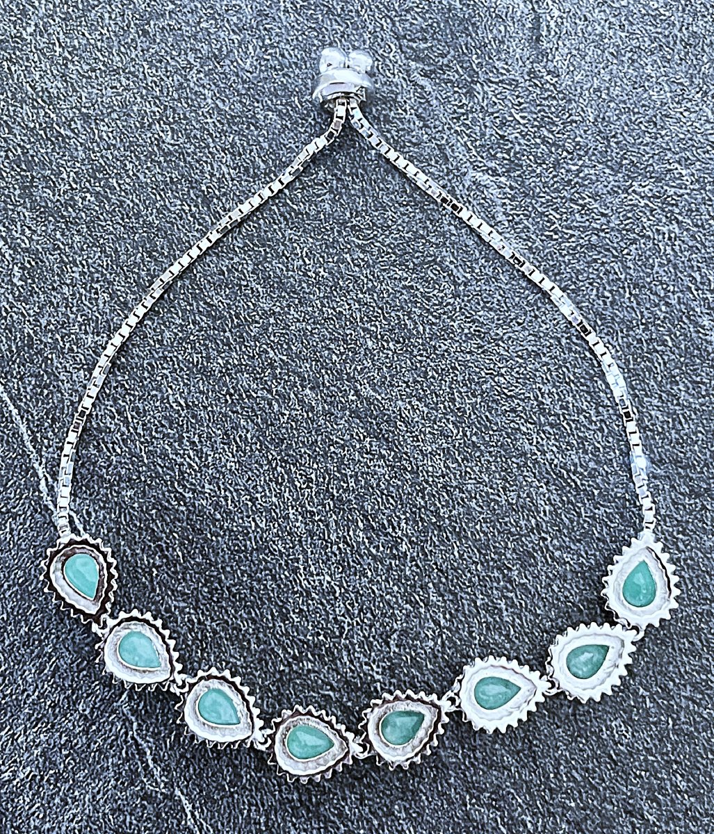 BRACELET AJUSTABLE ARGENT 925 - EMERAUDES POIRES - XX°-photo-3