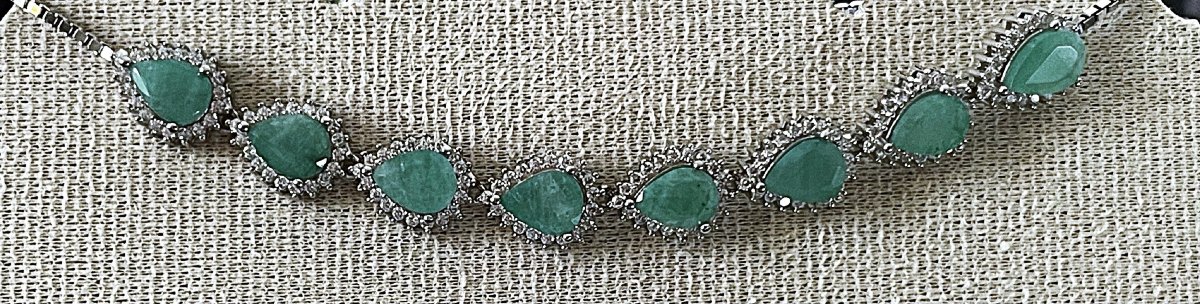 BRACELET AJUSTABLE ARGENT 925 - EMERAUDES POIRES - XX°-photo-4