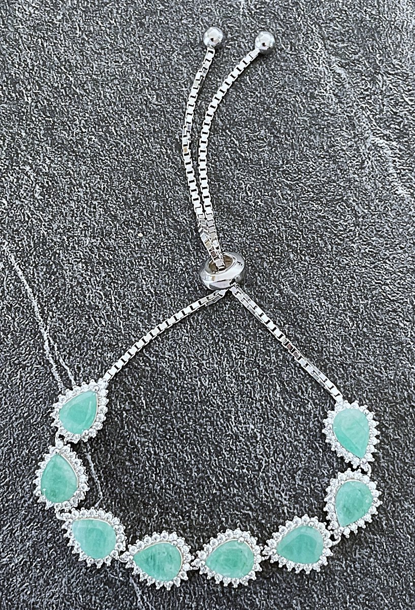 BRACELET AJUSTABLE ARGENT 925 - EMERAUDES POIRES - XX°-photo-1