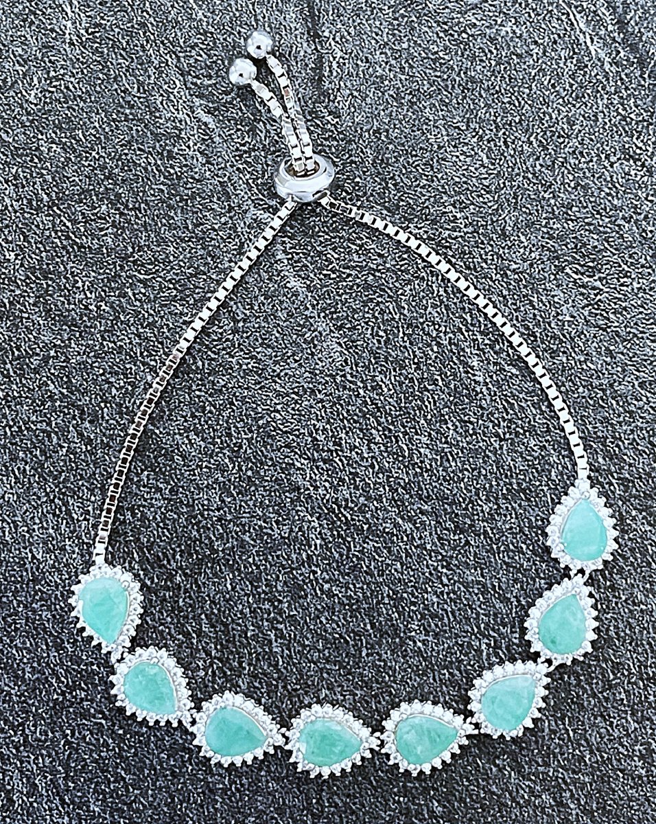 BRACELET AJUSTABLE ARGENT 925 - EMERAUDES POIRES - XX°-photo-2