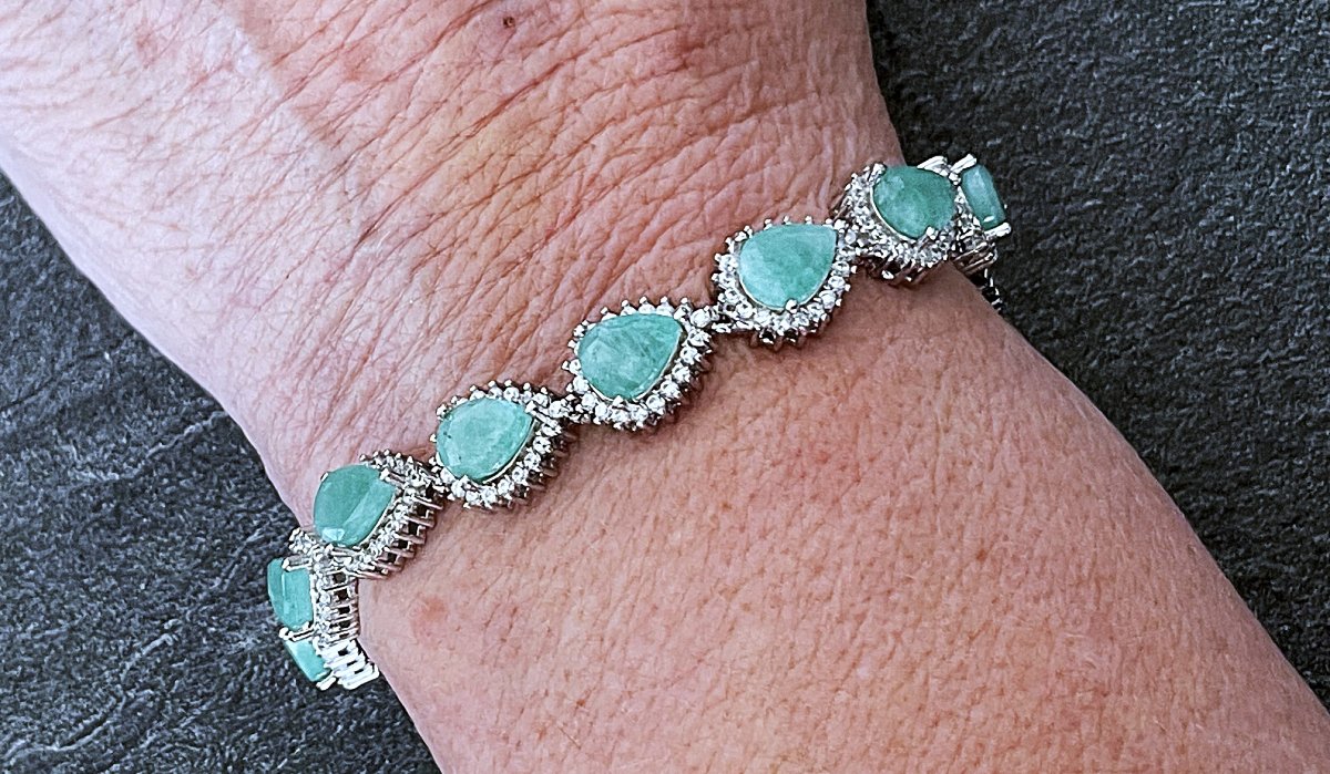 BRACELET AJUSTABLE ARGENT 925 - EMERAUDES POIRES - XX°
