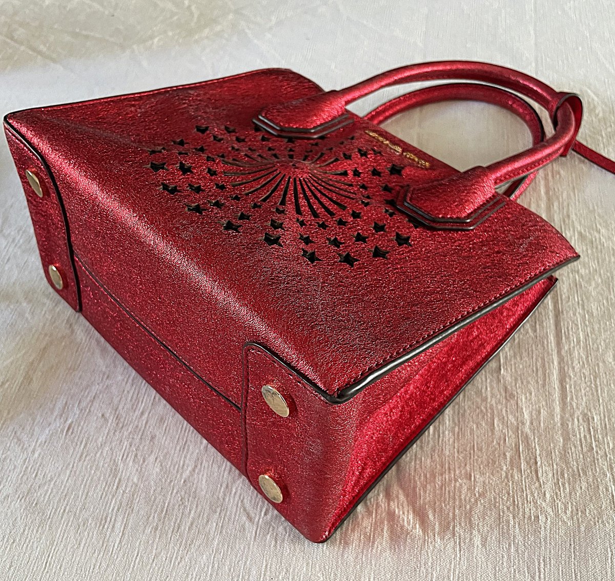 SAC " MICHAEL KORS " CUIR ROUGE PAILLETE A SYSTEME ECLAIRANT - XX°-photo-3