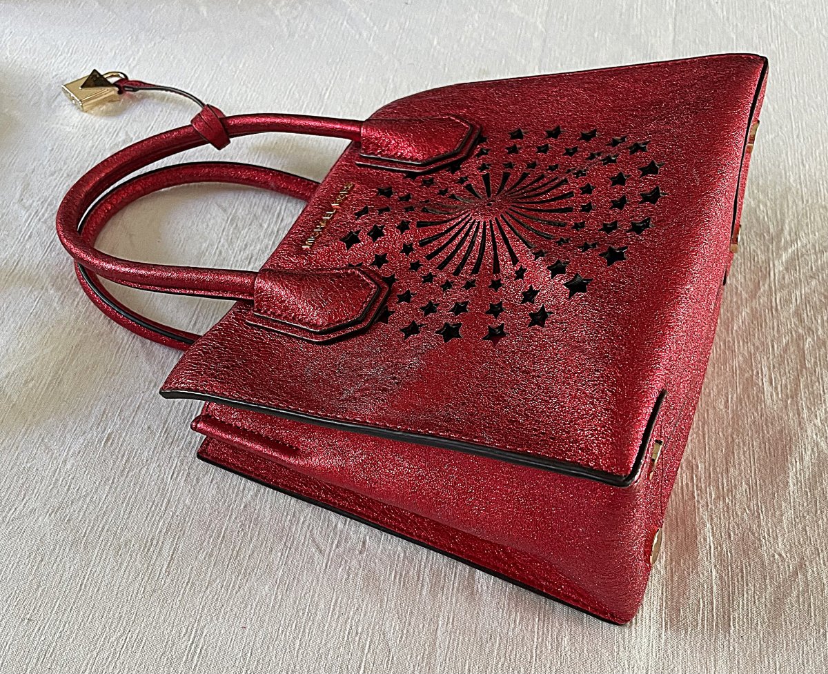 SAC " MICHAEL KORS " CUIR ROUGE PAILLETE A SYSTEME ECLAIRANT - XX°-photo-4