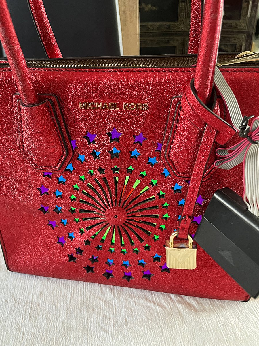 SAC " MICHAEL KORS " CUIR ROUGE PAILLETE A SYSTEME ECLAIRANT - XX°-photo-2