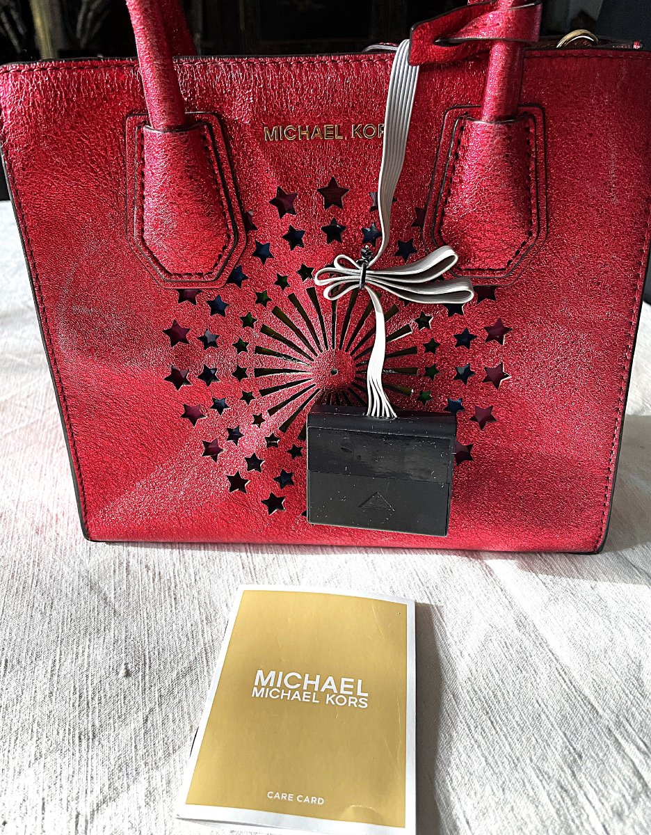SAC " MICHAEL KORS " CUIR ROUGE PAILLETE A SYSTEME ECLAIRANT - XX°-photo-3