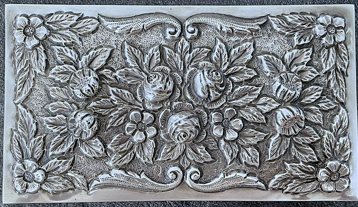Rectangular Silver Box With Floral Decoration - 19th–20th Centuries-photo-2