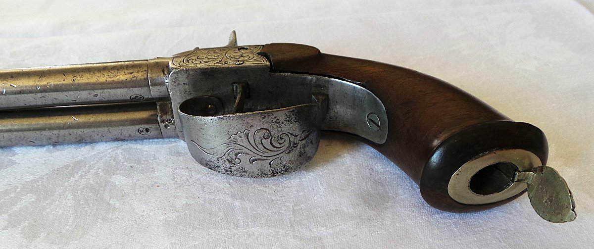 PISTOLET A 2 CANONS EN TABLE A BROCHE - ELG  LIEGE - XIX° -photo-2