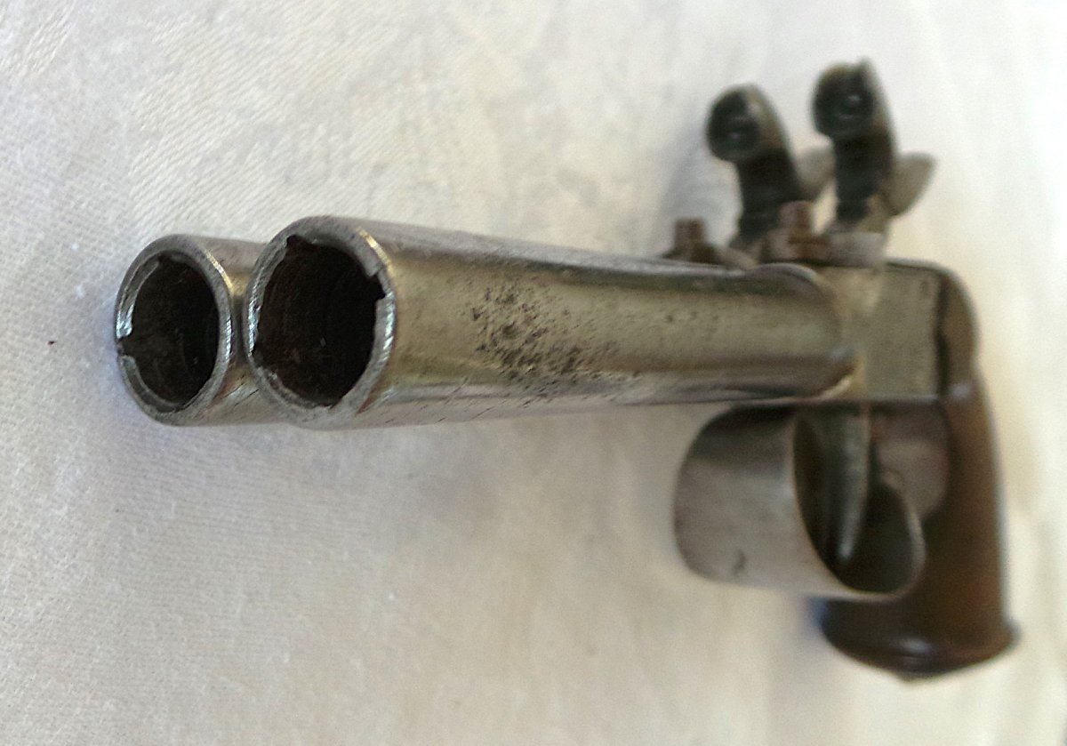 PISTOLET A 2 CANONS EN TABLE A BROCHE - ELG  LIEGE - XIX° -photo-4