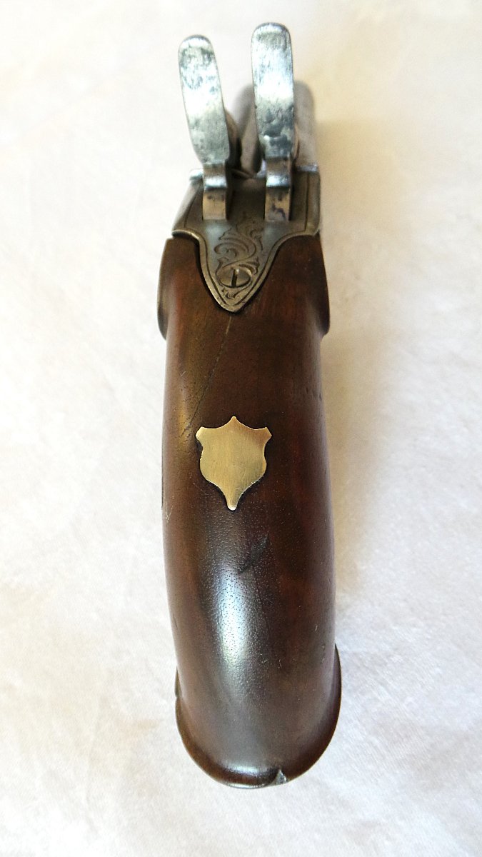 PISTOLET A 2 CANONS EN TABLE A BROCHE - ELG  LIEGE - XIX° -photo-5