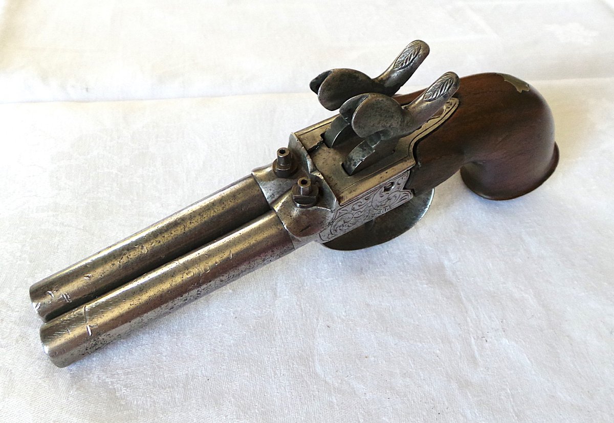 PISTOLET A 2 CANONS EN TABLE A BROCHE - ELG  LIEGE - XIX° 