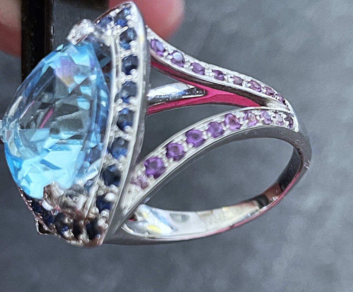 BAGUE MAUBOUSSIN " TELLEMENT SUBSTILE POUR TOI " OR 18K - AIGUE MARINE- SAPHIRS- DTS- AMETHYSTE-photo-2