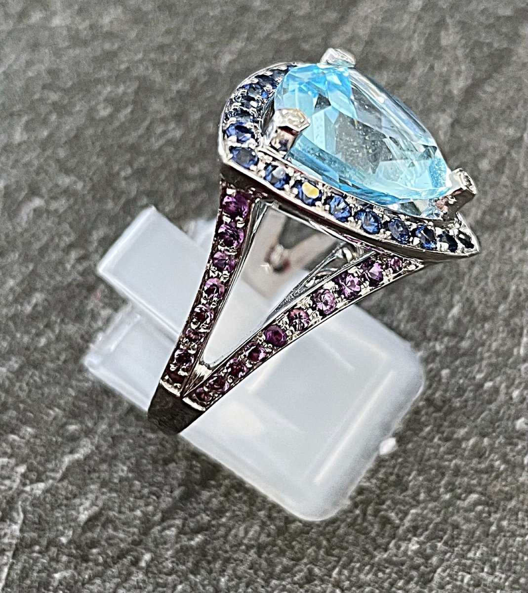 BAGUE MAUBOUSSIN " TELLEMENT SUBSTILE POUR TOI " OR 18K - AIGUE MARINE- SAPHIRS- DTS- AMETHYSTE-photo-4