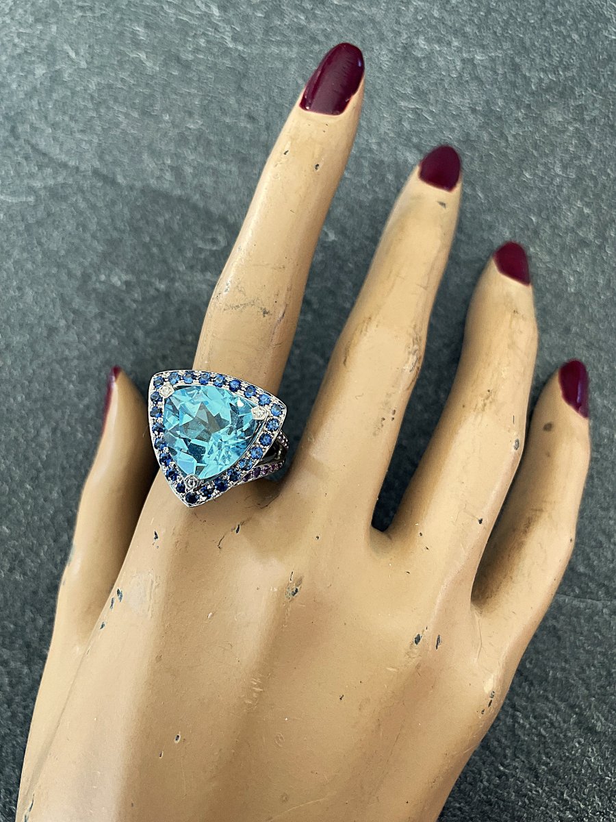 BAGUE MAUBOUSSIN " TELLEMENT SUBSTILE POUR TOI " OR 18K - AIGUE MARINE- SAPHIRS- DTS- AMETHYSTE-photo-7