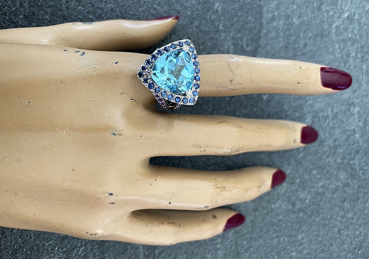 BAGUE MAUBOUSSIN " TELLEMENT SUBSTILE POUR TOI " OR 18K - AIGUE MARINE- SAPHIRS- DTS- AMETHYSTE-photo-8
