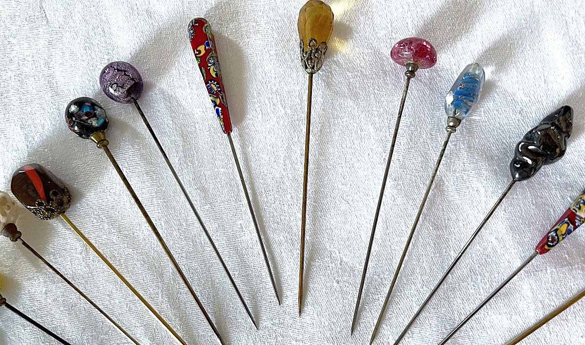 Set Of 33 Hat Pins - Various Shapes And Colors - 19th–20th Centuries -photo-1