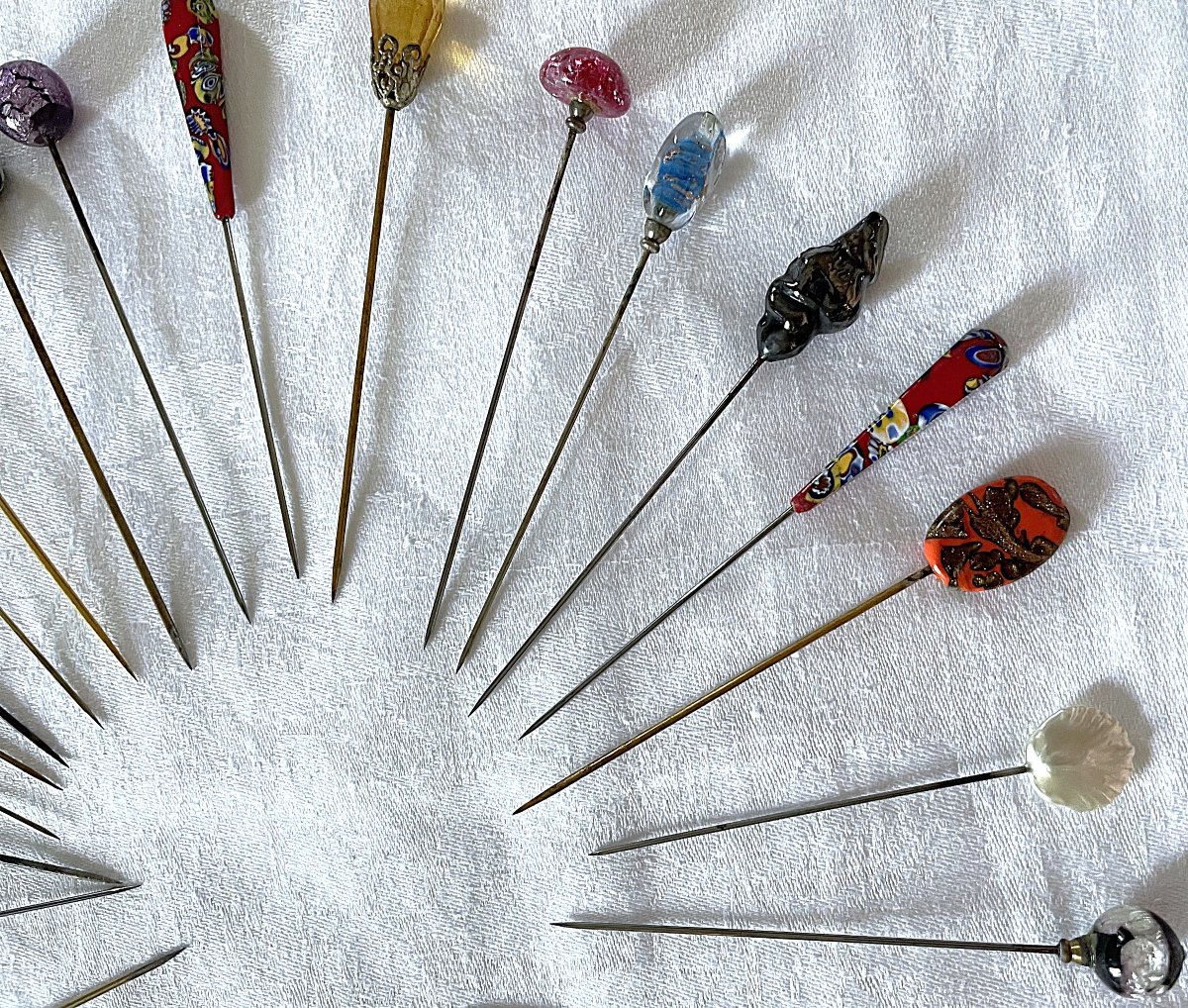 Set Of 33 Hat Pins - Various Shapes And Colors - 19th–20th Centuries -photo-2