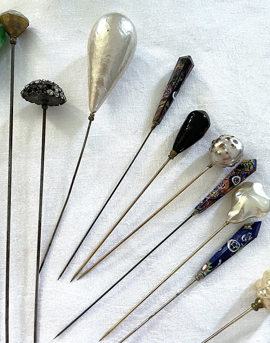 LOT DE 33 EPINGLES A CHAPEAU -DIVERSES FORMES - XIX°-XX°-photo-1
