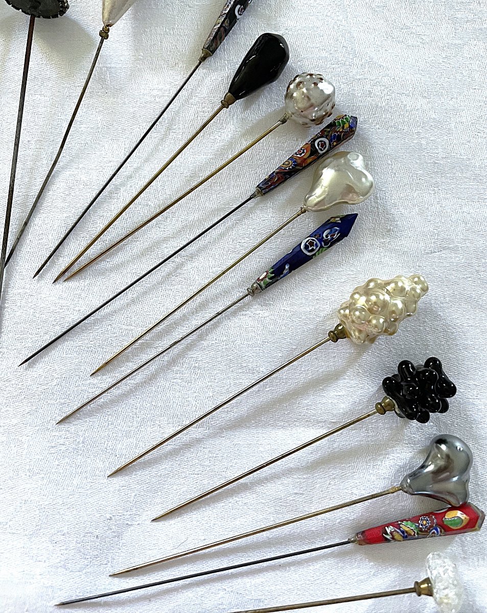 LOT DE 33 EPINGLES A CHAPEAU -DIVERSES FORMES - XIX°-XX°-photo-2