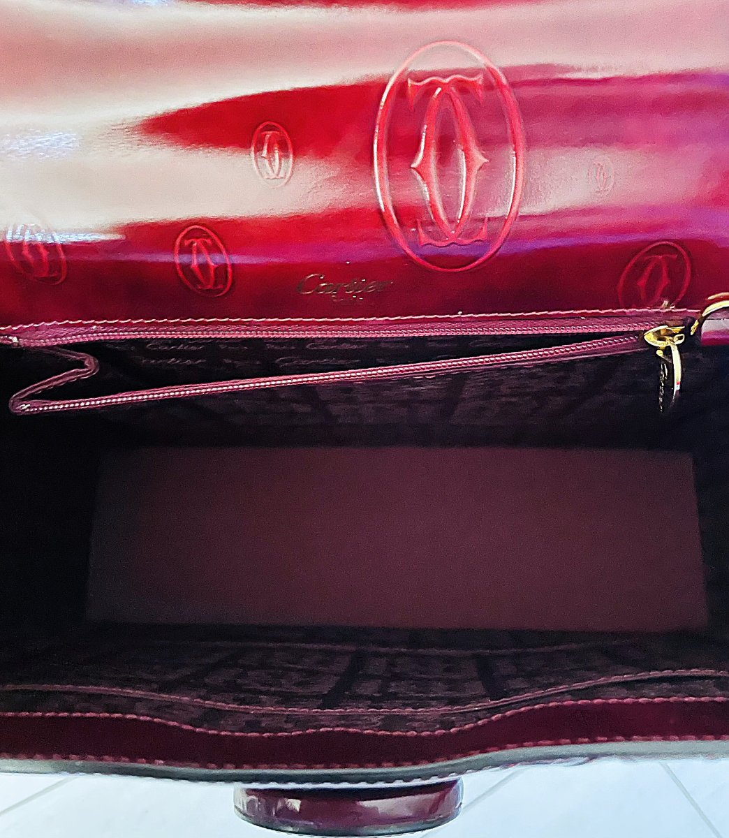 SAC CARTIER " HAPPY BIRTHDAY " -CUIR GLACE BORDEAU - EMBOSSE ALL-OVER- XX°-photo-4